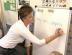 Teacher working on white board. 